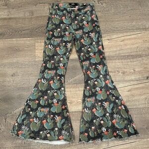 L & B Print Jeans 4 Flare Bell Bottoms High Rise Hippie Boho 70s Colorful Cactus